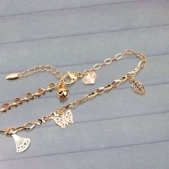 "Rose Gold Butterfly Leaf Charm Anklet in Gold Plated Brass, XPAL1047 - Picture 10 of 12